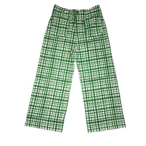 Anthropologie Maeve Womens Size 32 The Colette Wide Leg Pants Green White Plaid